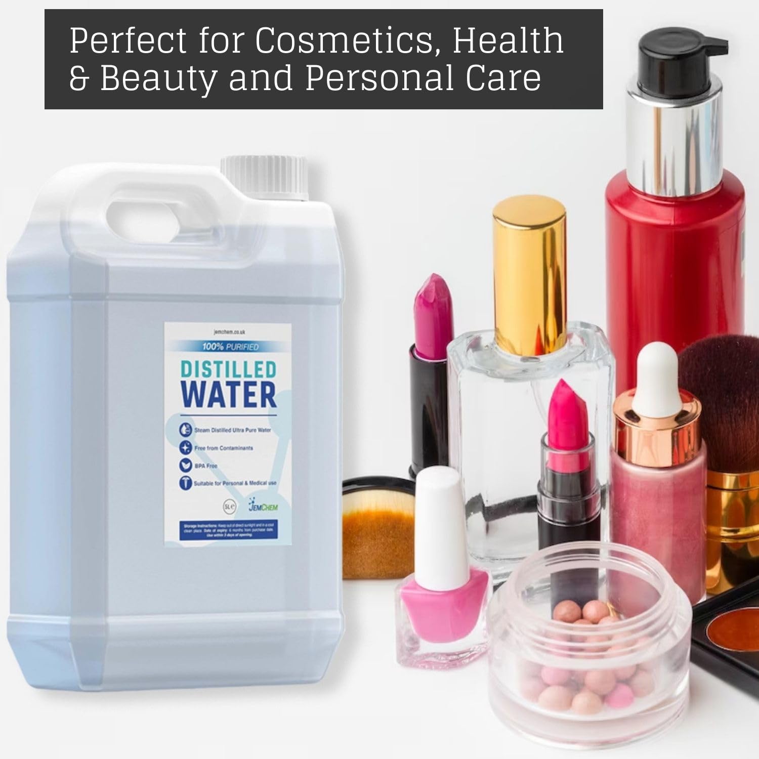 JEMCHEM Distilled Water Ultra Pure Steam Distilled 100% Purified